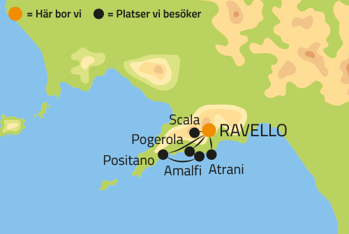 Geografisk karta över Amalfikusten